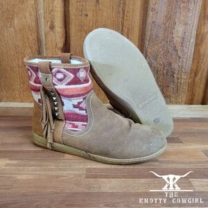 Brown/Red Aztek Tassled Ankle Boots